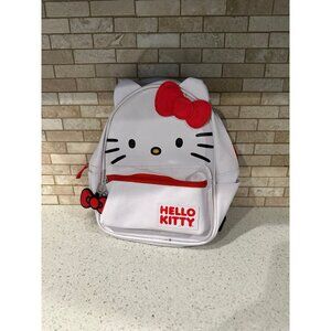 Hello Kitty Face Mini Backpack White Faux Leather Purse Bag Sanrio EUC